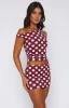 Late Nights Mini Skirt Burgundy Polka Dot sold by White Fox Boutique