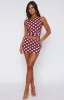 Late Nights Mini Skirt Burgundy Polka Dot sold by White Fox Boutique