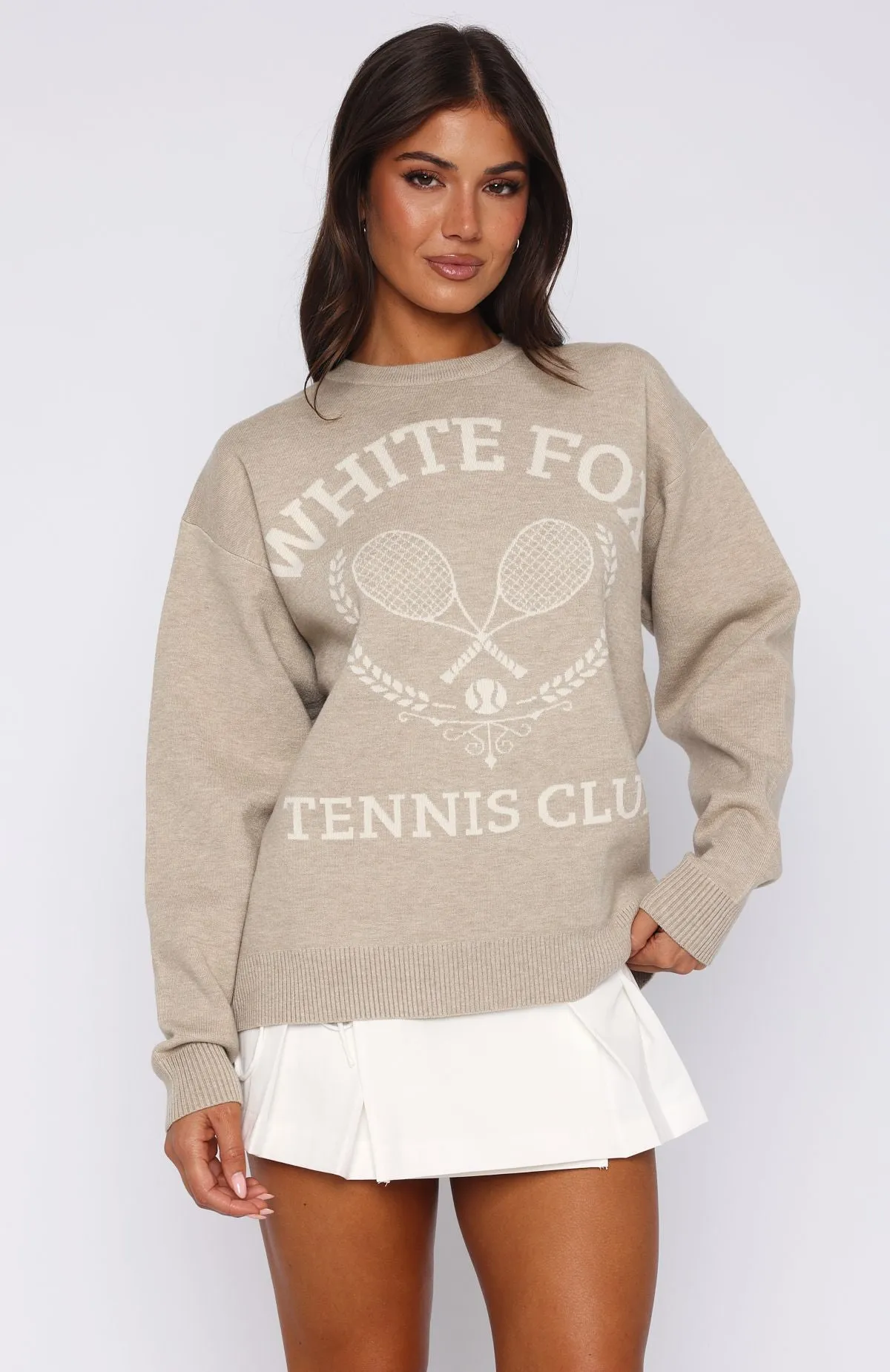 Tennis Club Knit Sweater Stone sold by White Fox Boutique product image thumbnail 2