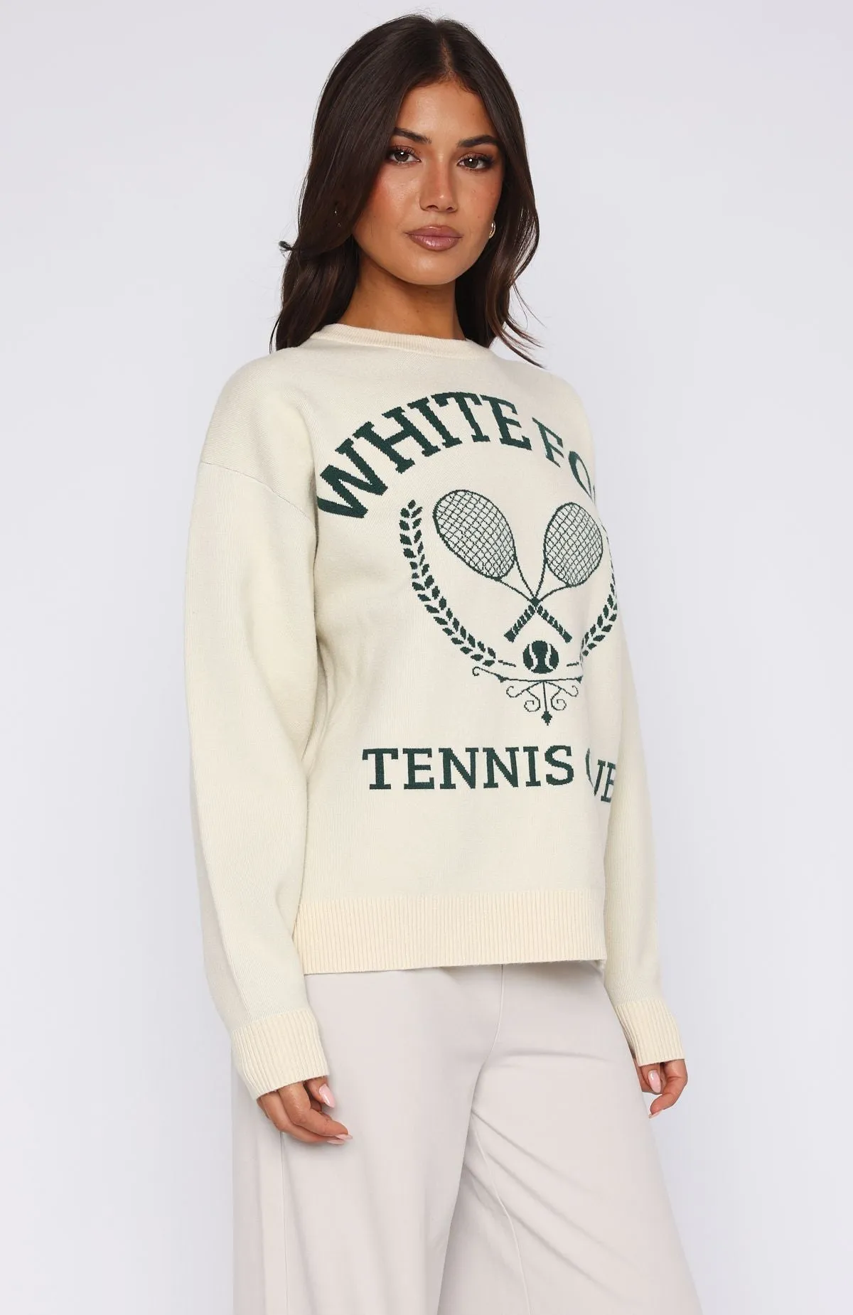 Tennis Club Knit Sweater Cream sold by White Fox Boutique product image thumbnail 3