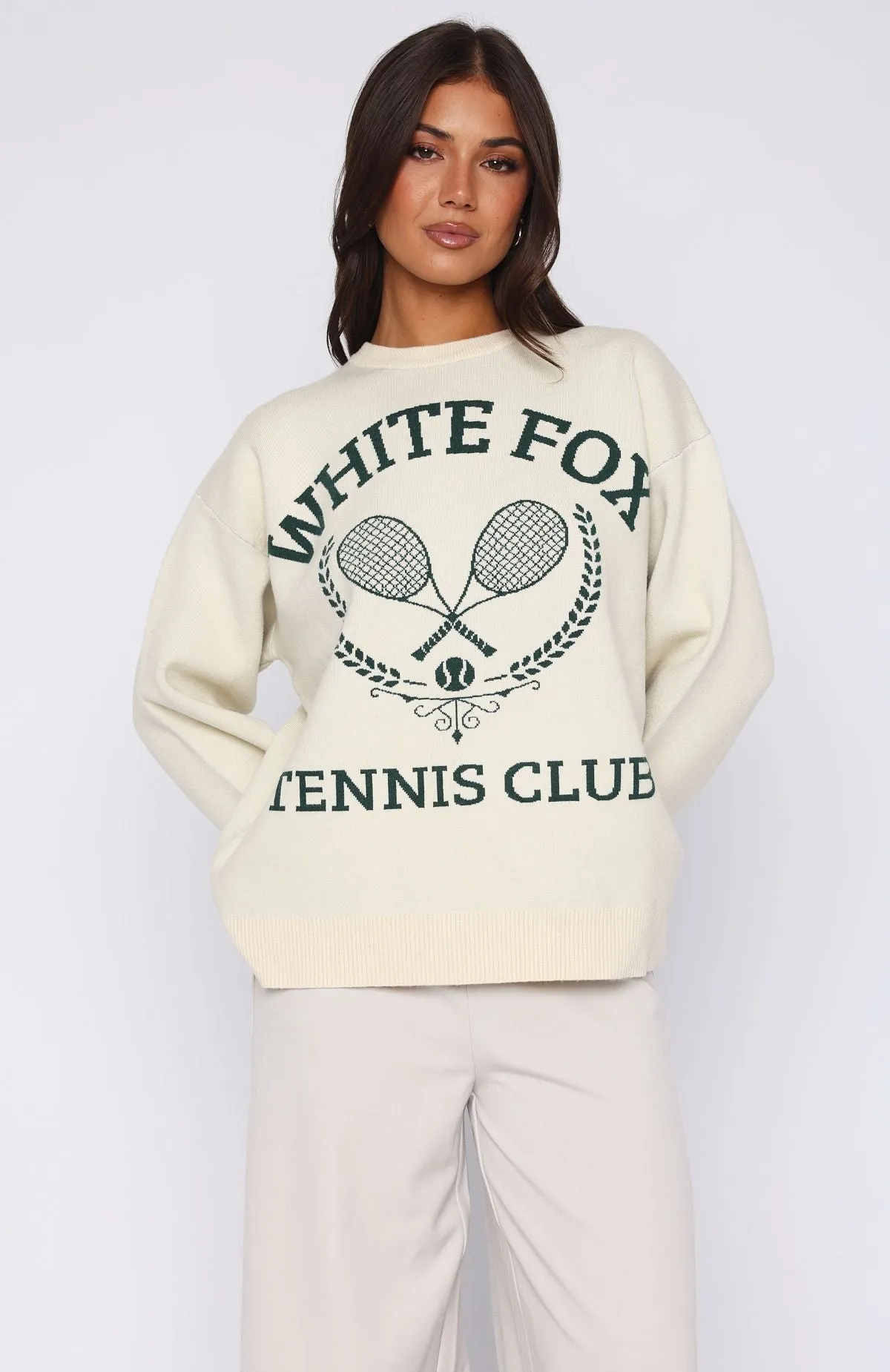 Tennis Club Knit Sweater Cream sold by White Fox Boutique product image thumbnail 2