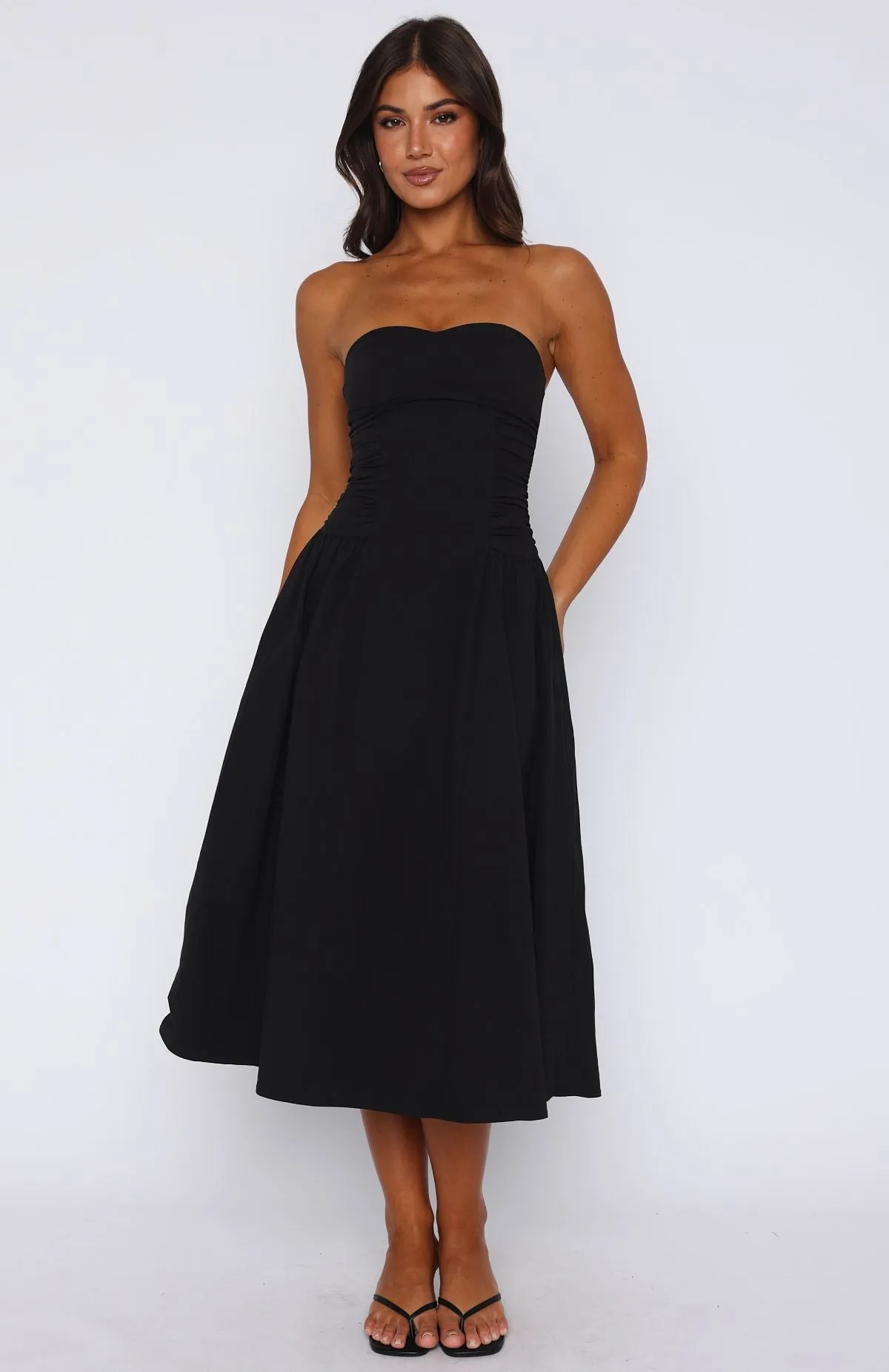 Rich In Love Strapless Midi Dress Black sold by White Fox Boutique product image thumbnail 2
