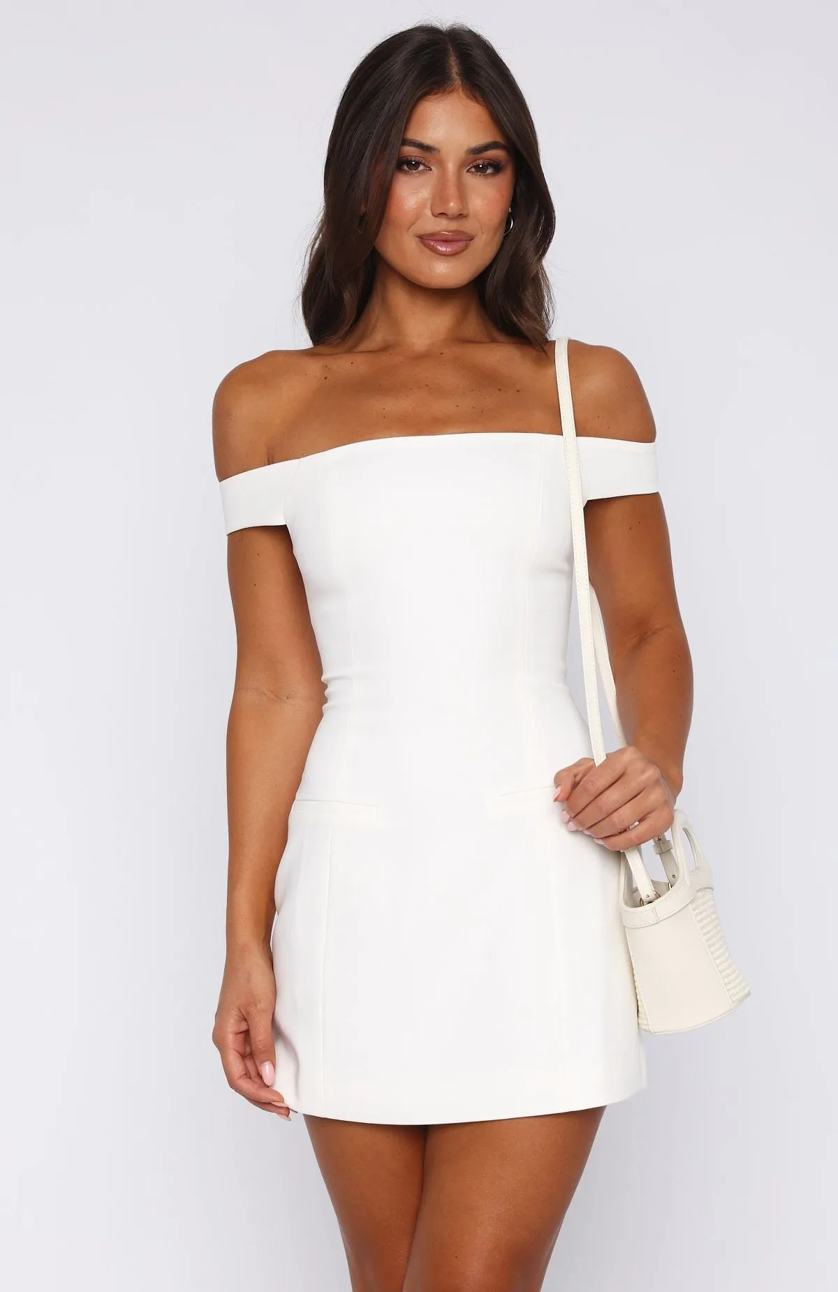 Private Planes Off Shoulder Mini Dress White sold by White Fox Boutique product image thumbnail 2