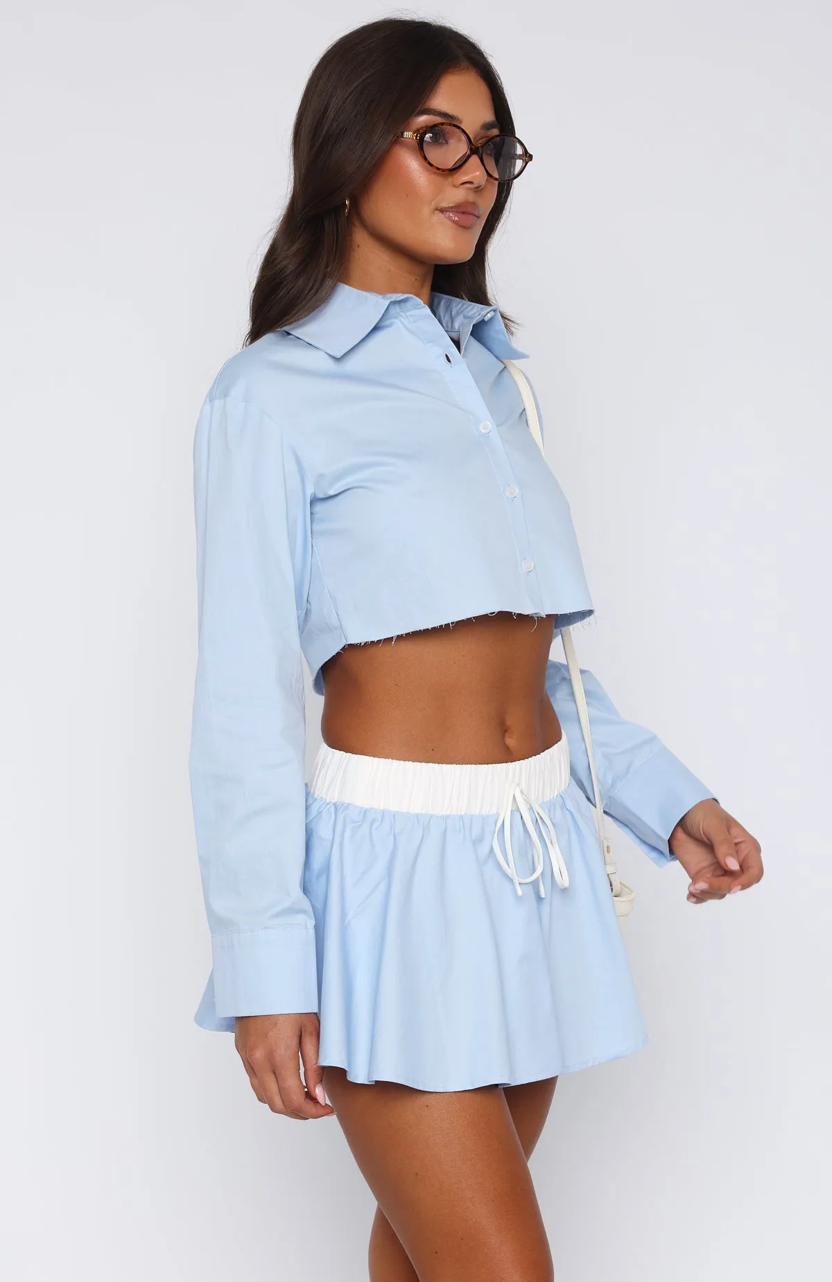 Getting Out Of Hand Cropped Shirt Blue sold by White Fox Boutique product image thumbnail 3