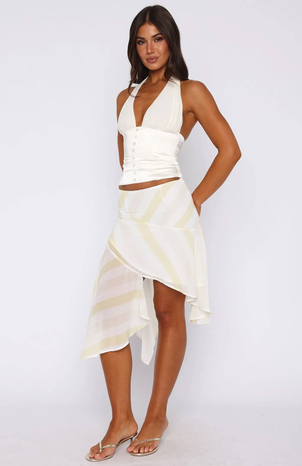 Crazy Romantic Midi Skirt Citrus Stripe sold by White Fox Boutique product image thumbnail 3