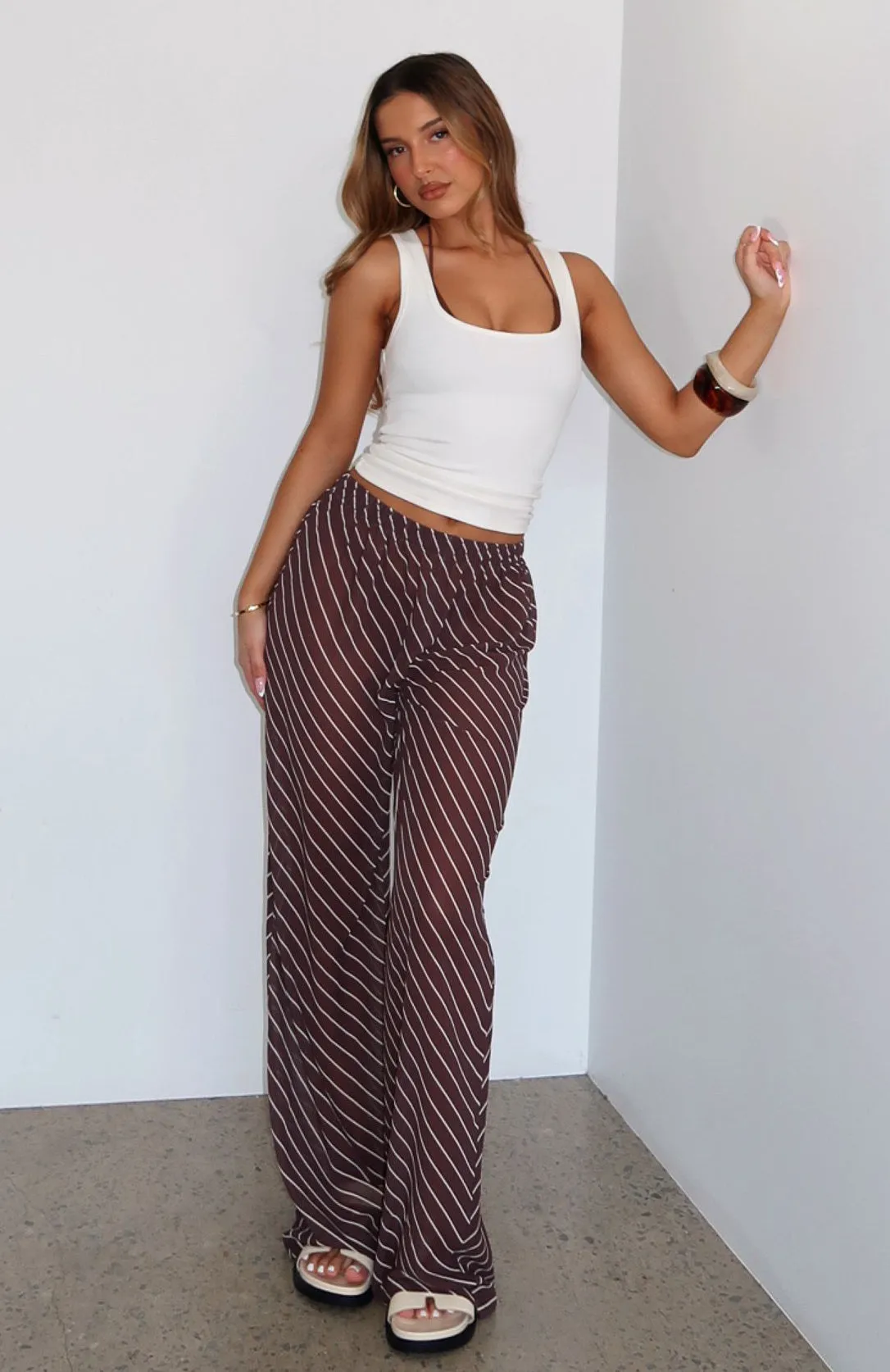 Something More Pants Choc/Cream Stripe sold by White Fox Boutique product image thumbnail 5