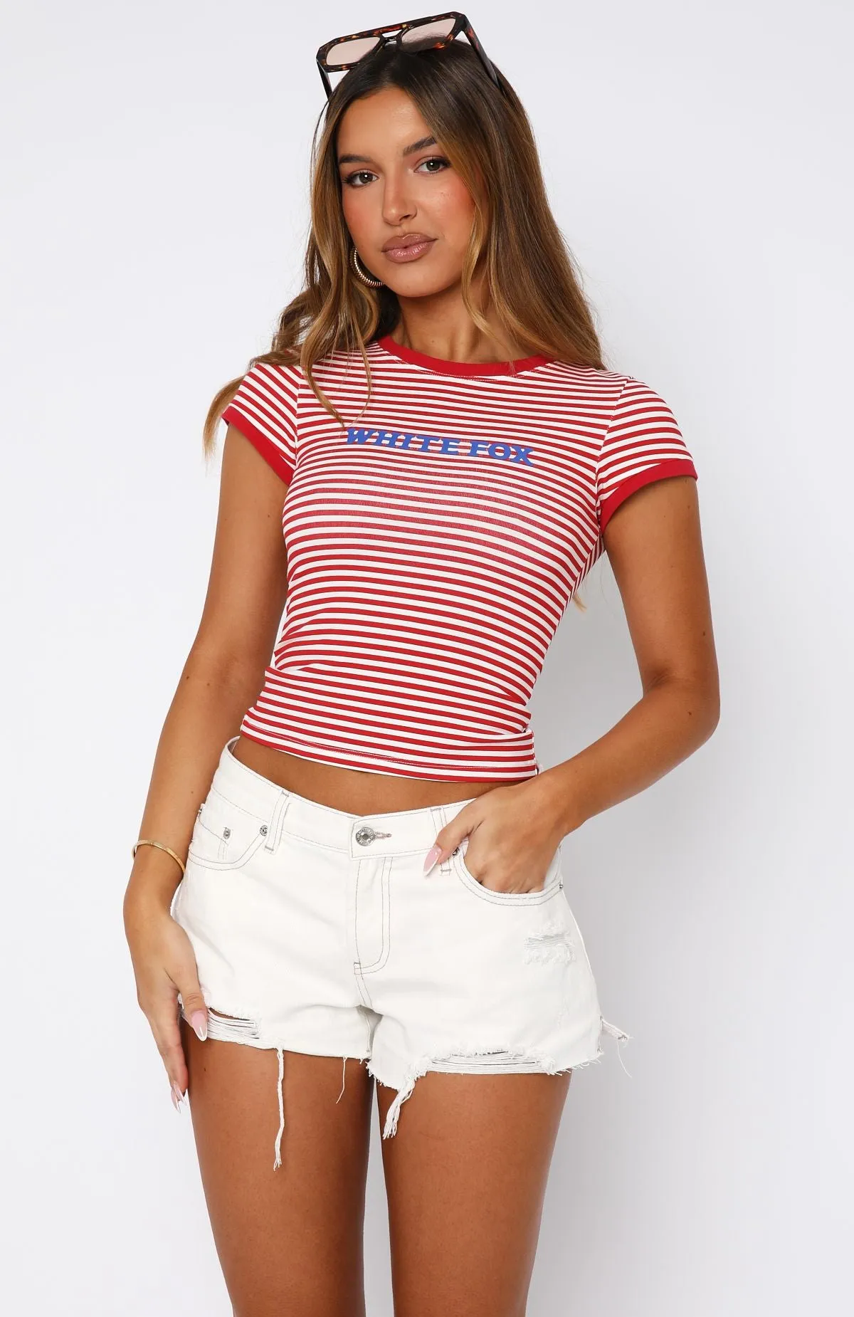 Public Attention Distressed Denim Shorts Off White sold by White Fox Boutique product image thumbnail 2