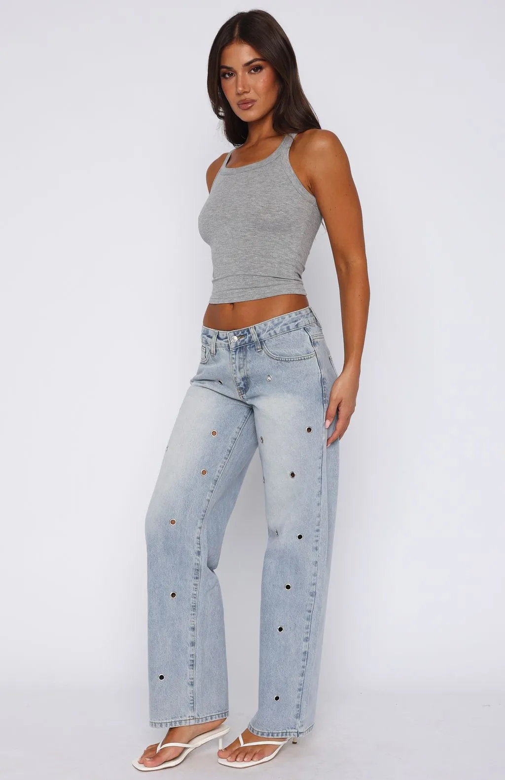 Athina Low Rise Wide Leg Jeans Light Blue sold by White Fox Boutique product image thumbnail 3
