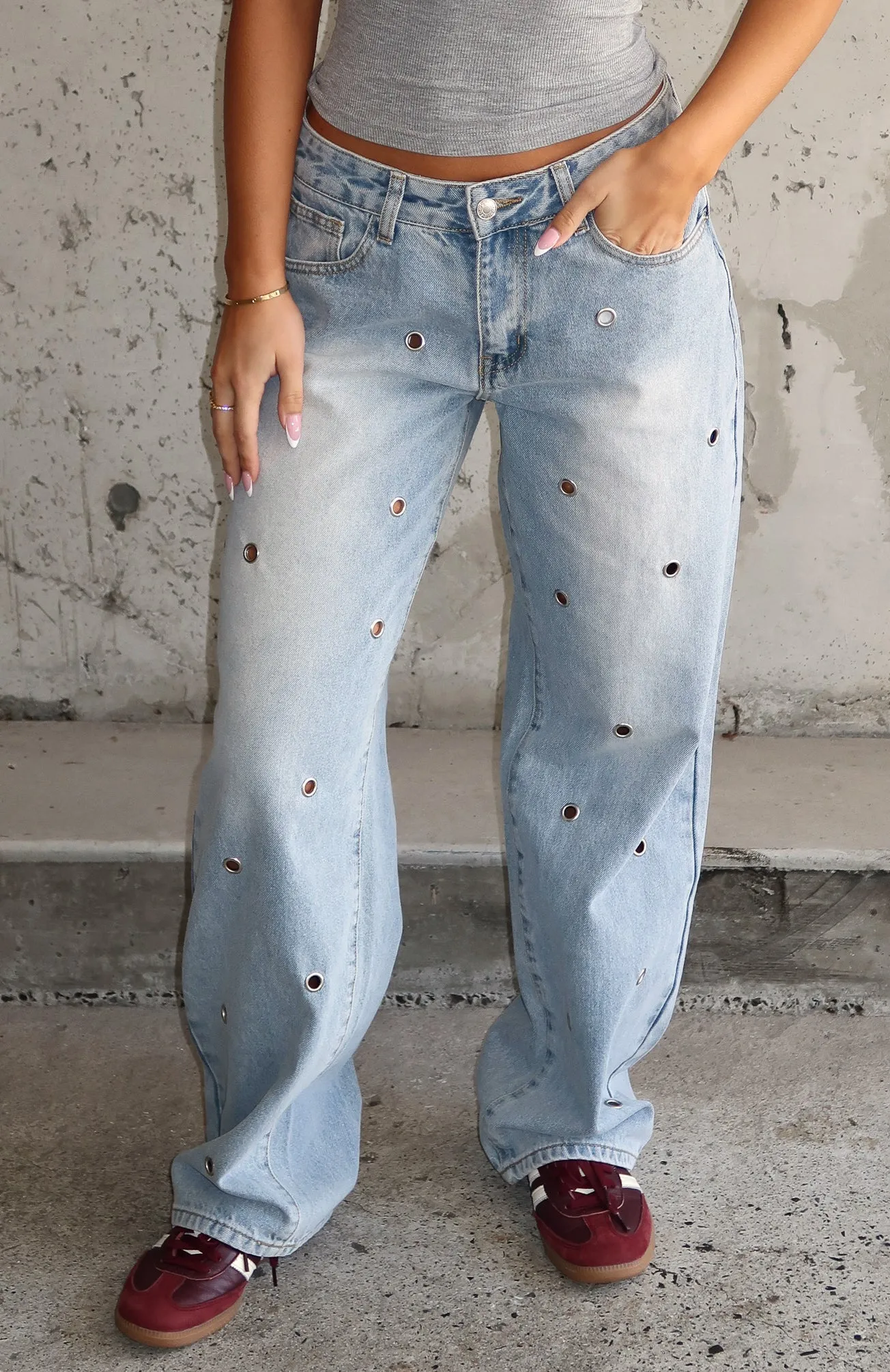 Athina Low Rise Wide Leg Jeans Light Blue sold by White Fox Boutique product image thumbnail 5