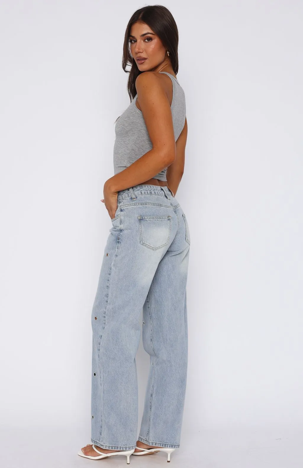 Athina Low Rise Wide Leg Jeans Light Blue sold by White Fox Boutique product image thumbnail 4