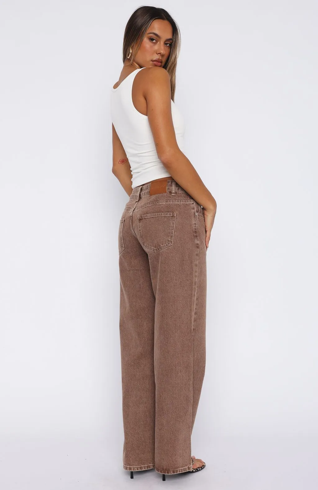 Bring The Style Low Rise Wide Leg Jeans Tan Wash sold by White Fox Boutique product image thumbnail 4