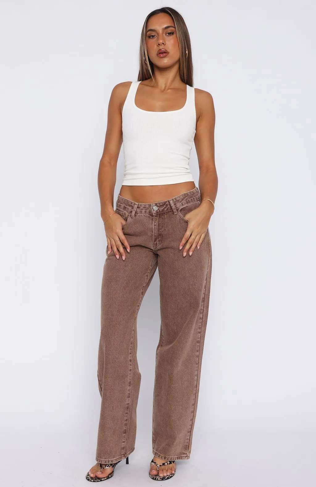 Bring The Style Low Rise Wide Leg Jeans Tan Wash sold by White Fox Boutique product image thumbnail 2