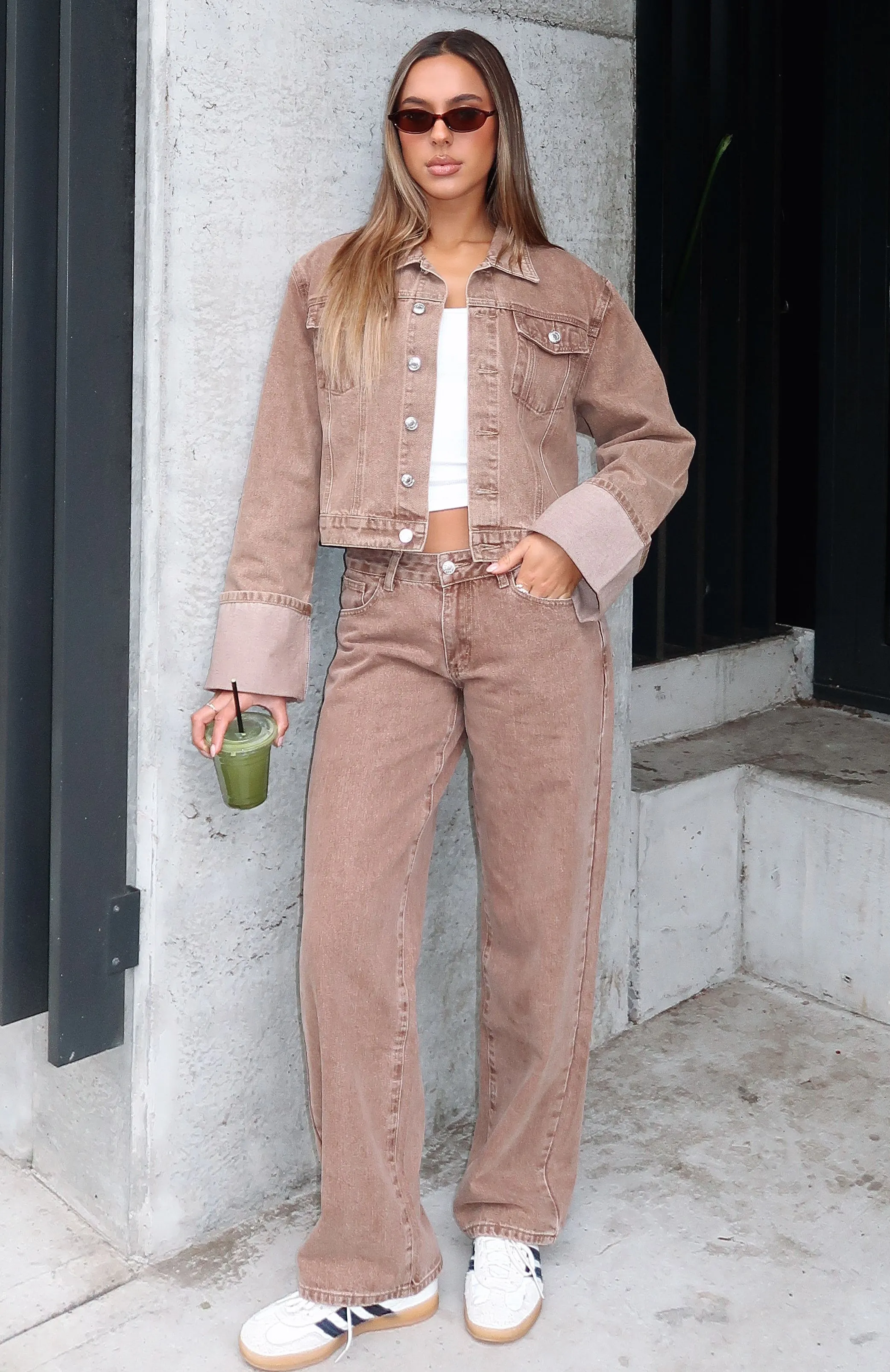 Bring The Style Low Rise Wide Leg Jeans Tan Wash sold by White Fox Boutique