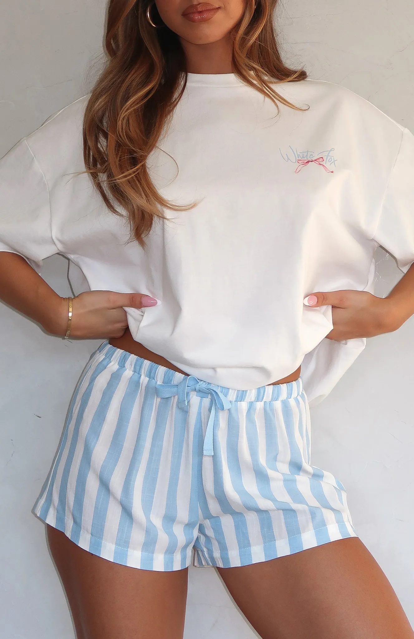 Echoes Of You Pyjama Shorts Blue/White sold by White Fox Boutique