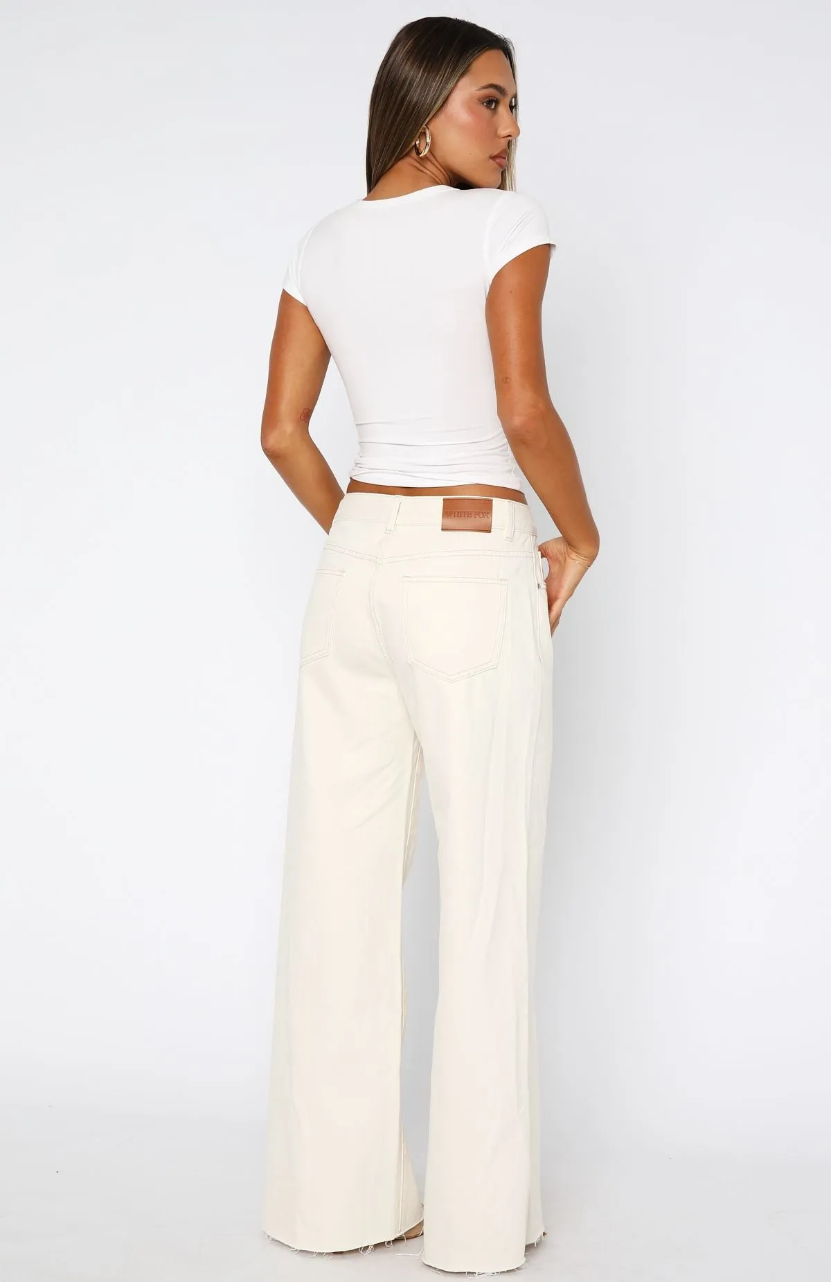 Summer Mid Rise Wide Leg Jeans Cream sold by White Fox Boutique product image thumbnail 4