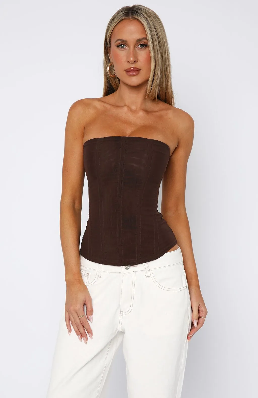 Tell Me A Secret Strapless Bustier Chocolate sold by White Fox Boutique product image thumbnail 2