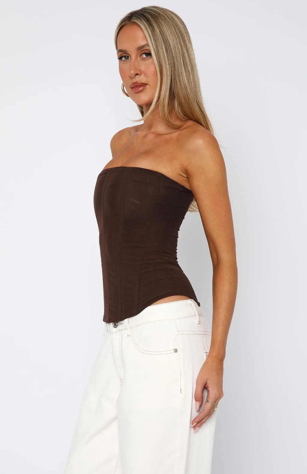 Tell Me A Secret Strapless Bustier Chocolate sold by White Fox Boutique product image thumbnail 3