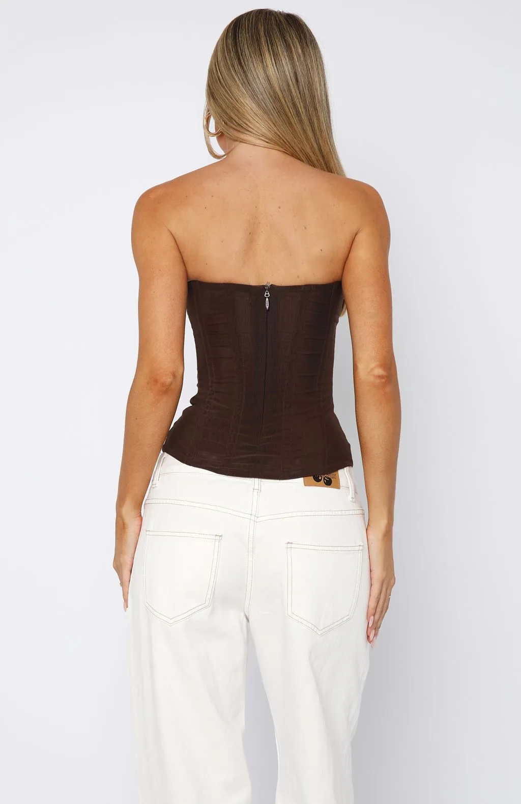 Tell Me A Secret Strapless Bustier Chocolate sold by White Fox Boutique product image thumbnail 4