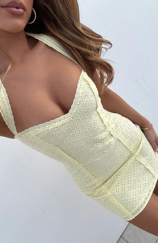 So Curious Mini Dress Lemon sold by White Fox Boutique