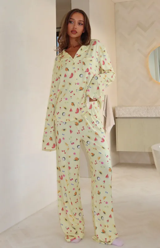 Pillow Talk Printed Long Sleeve Pyjama Set Fruit Salad sold by White Fox Boutique
