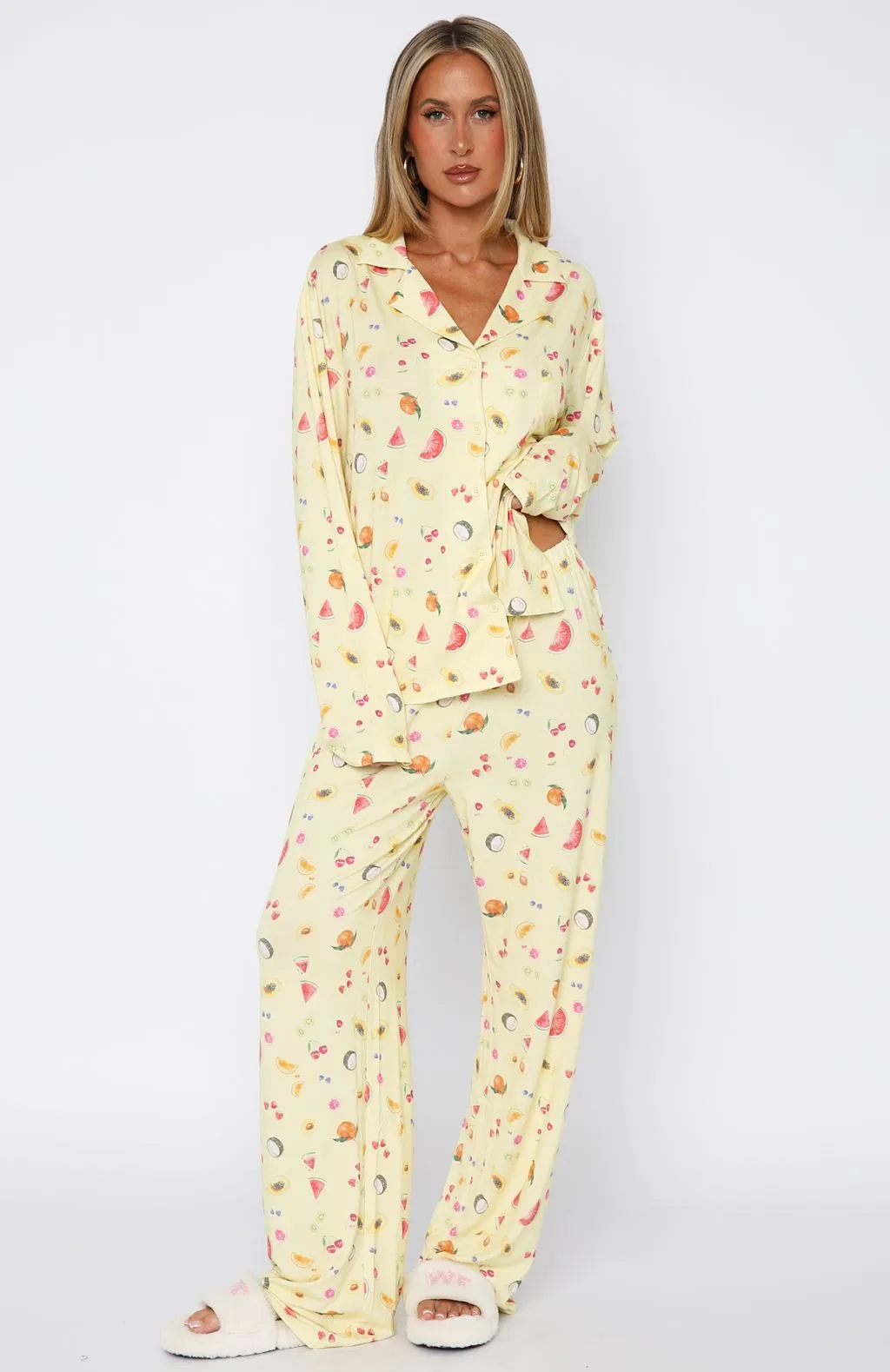 Pillow Talk Printed Long Sleeve Pyjama Set Fruit Salad sold by White Fox Boutique product image thumbnail 2