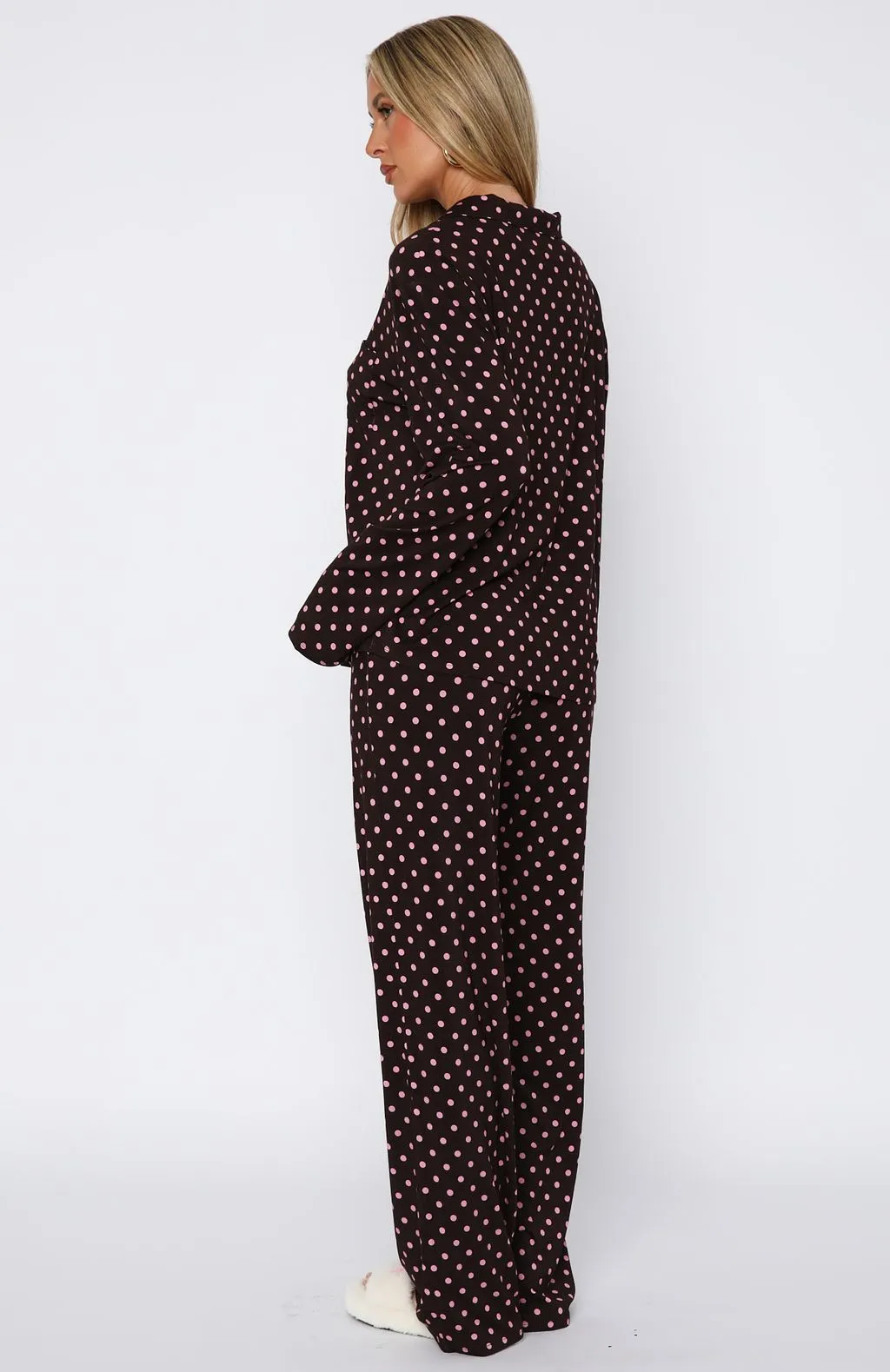 Pillow Talk Printed Long Sleeve Pyjama Set Choc/Pink Polka Dot sold by White Fox Boutique product image thumbnail 4