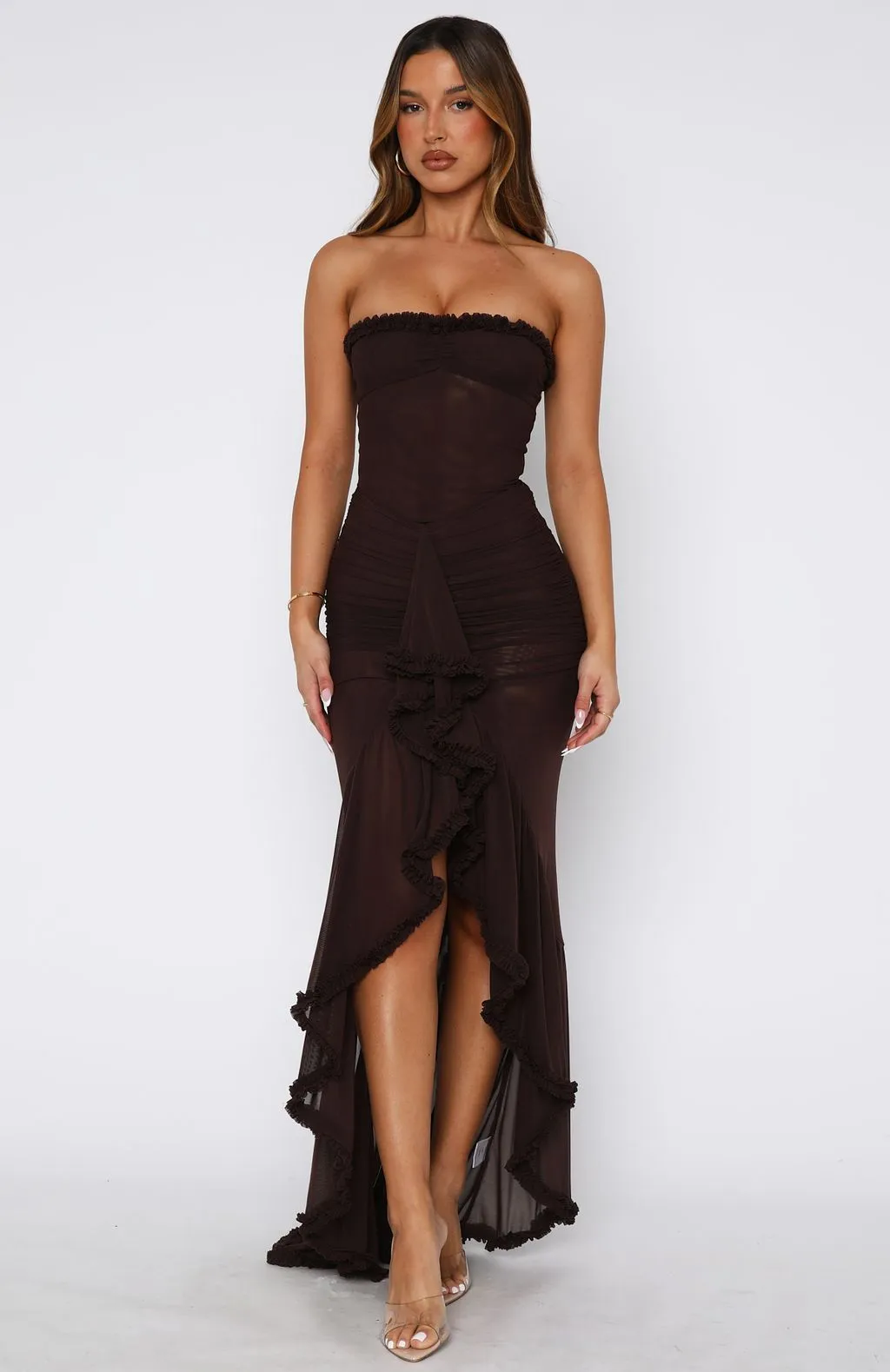 Still Got It Mesh Maxi Dress Chocolate sold by White Fox Boutique product image thumbnail 3