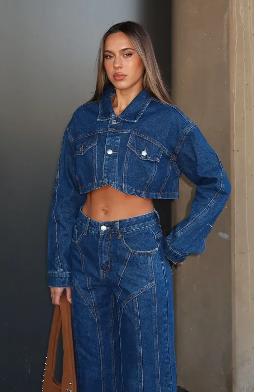 Love You Again Denim Jacket Dark Blue made by White Fox Boutique