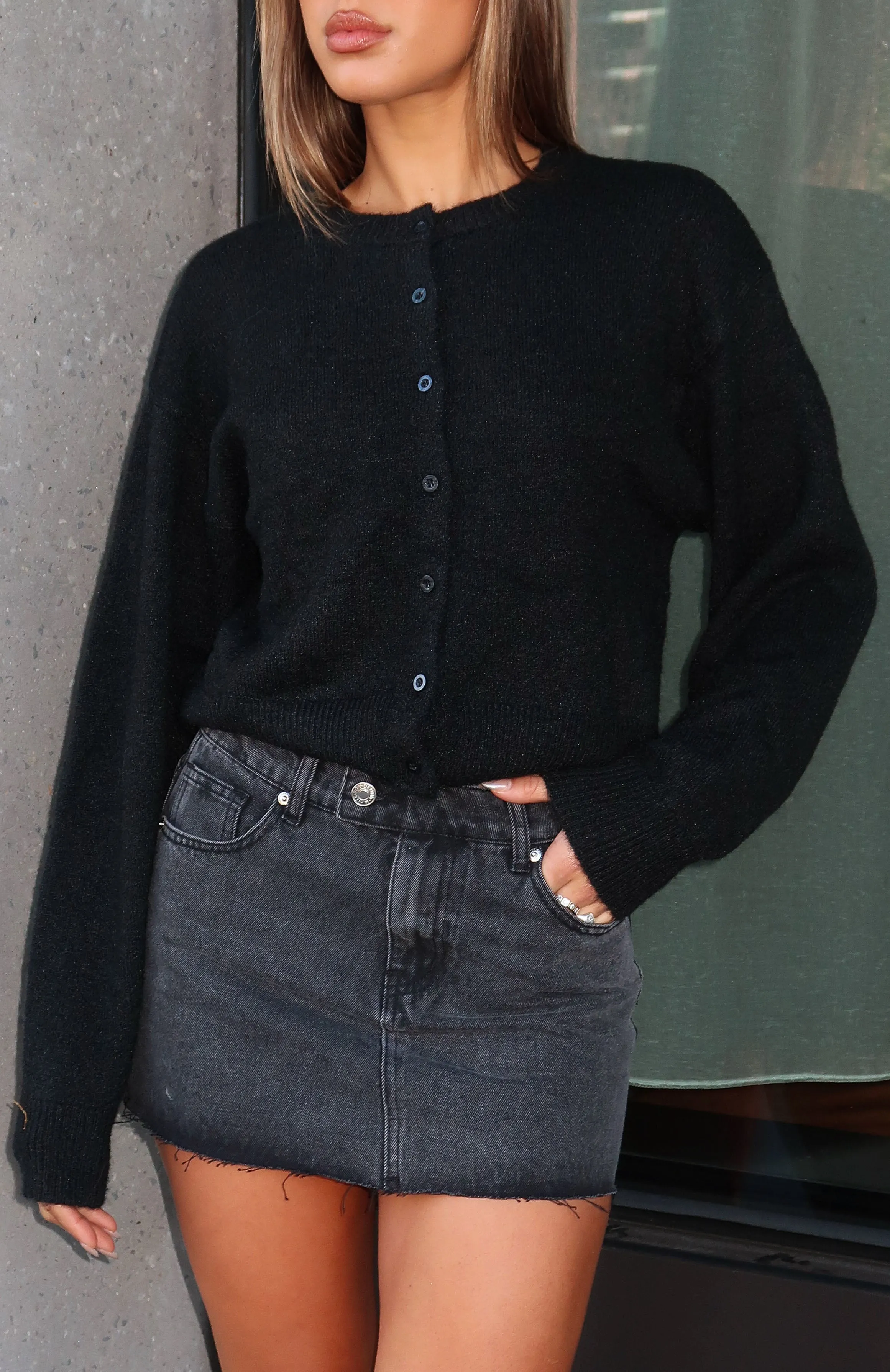 Bethany Denim Mini Skirt Black Acid sold by White Fox Boutique