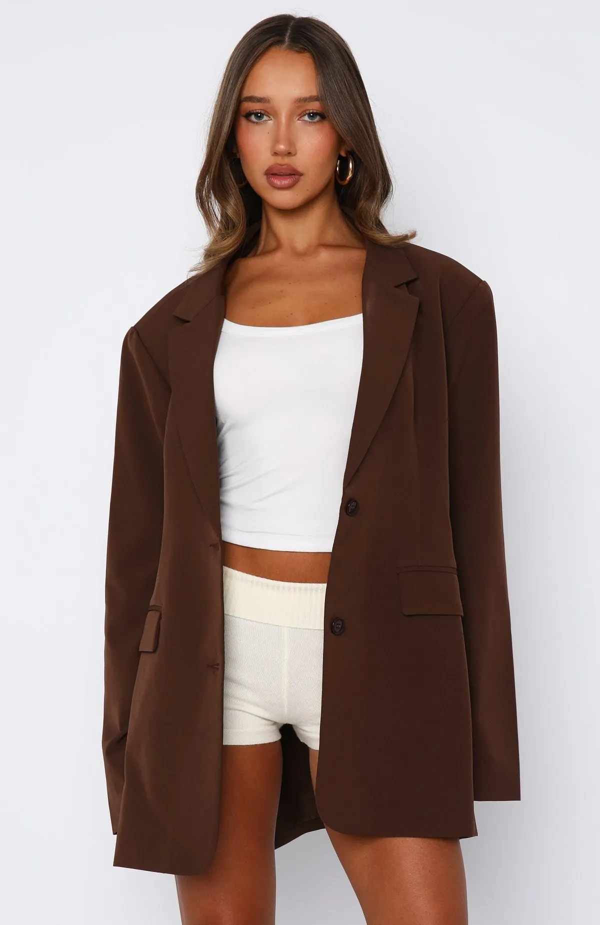 Catch Me Now Oversized Blazer Chocolate sold by White Fox Boutique product image thumbnail 2