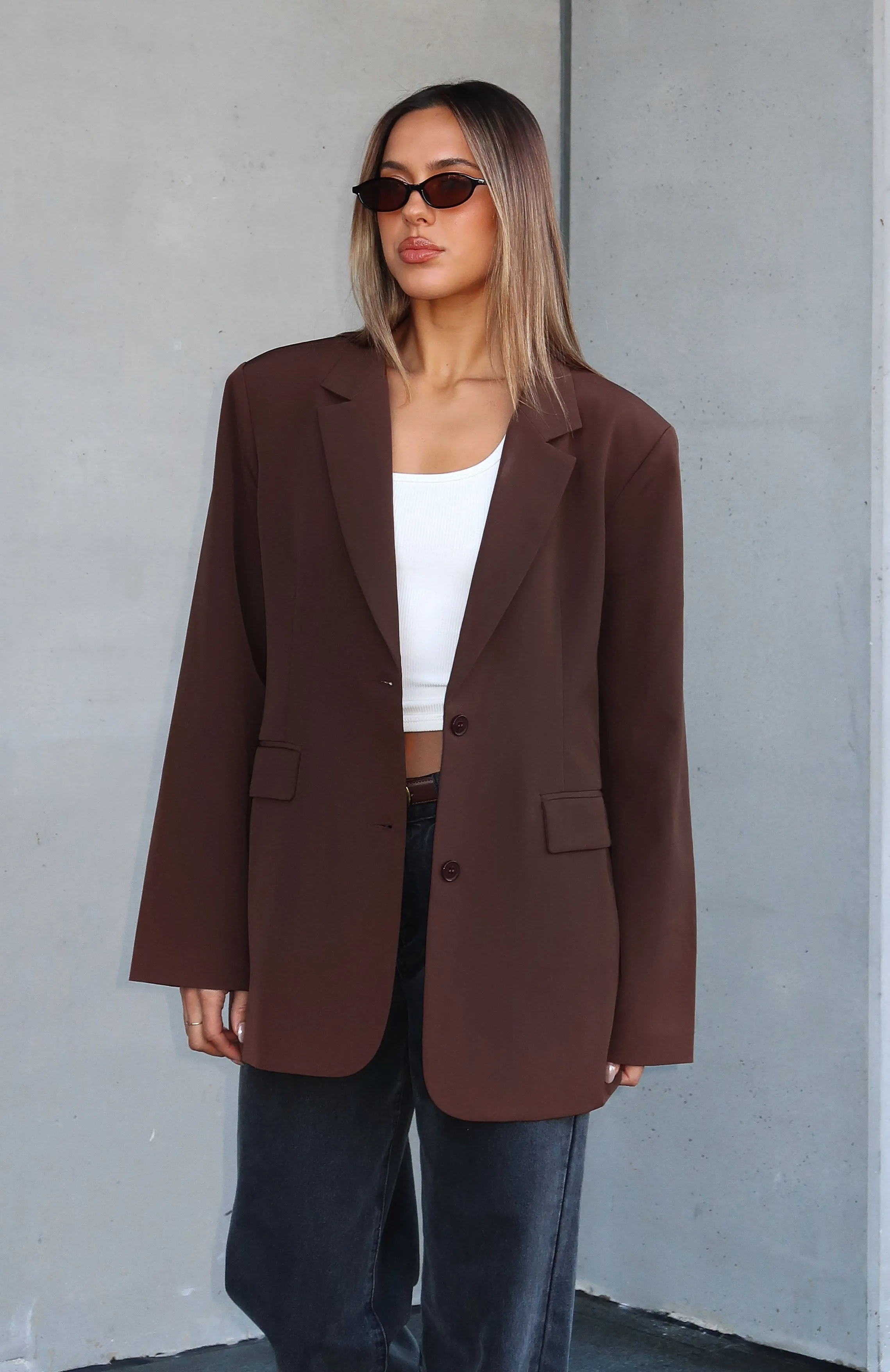 Catch Me Now Oversized Blazer Chocolate sold by White Fox Boutique