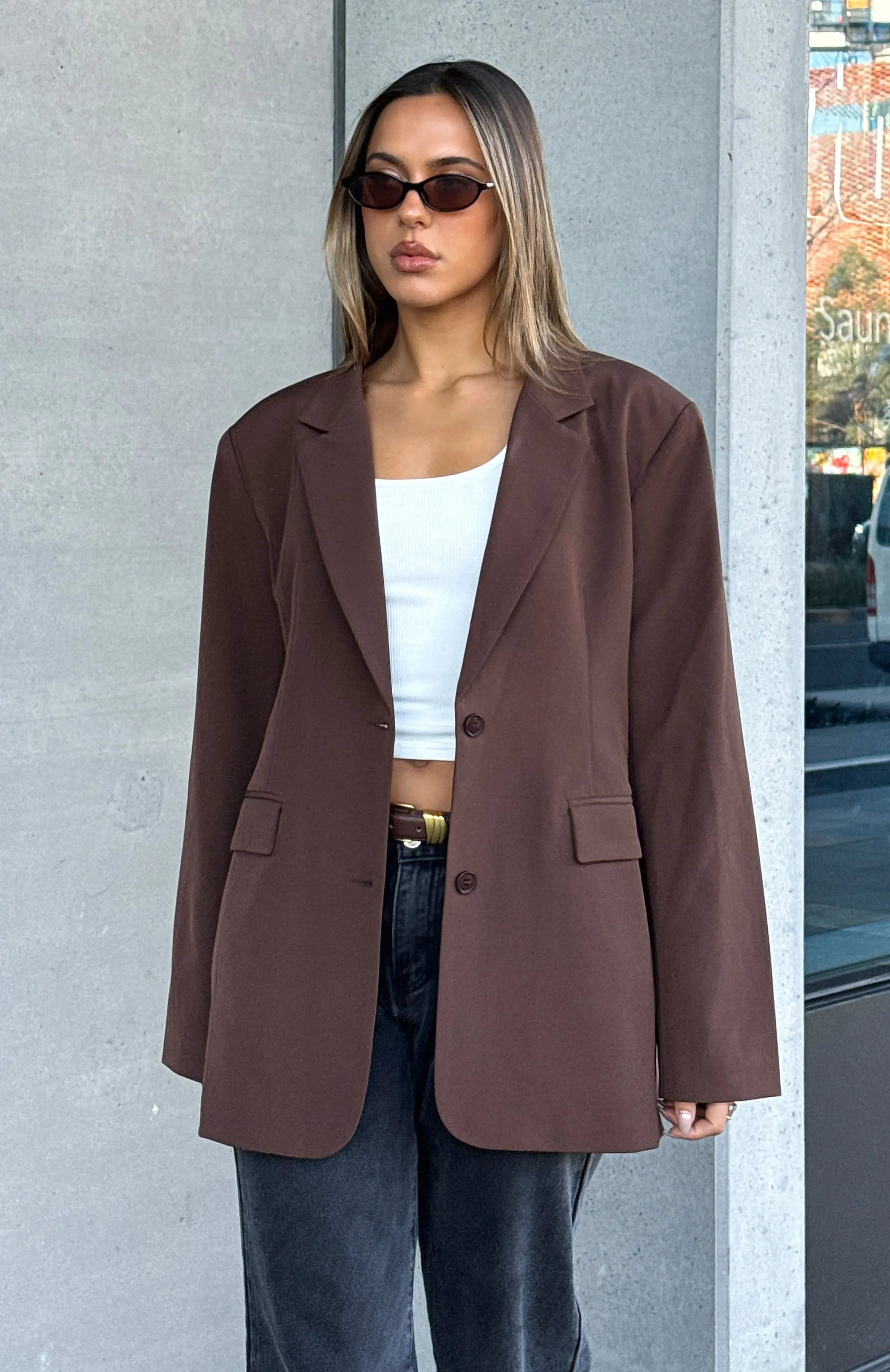 Catch Me Now Oversized Blazer Chocolate sold by White Fox Boutique product image thumbnail 5
