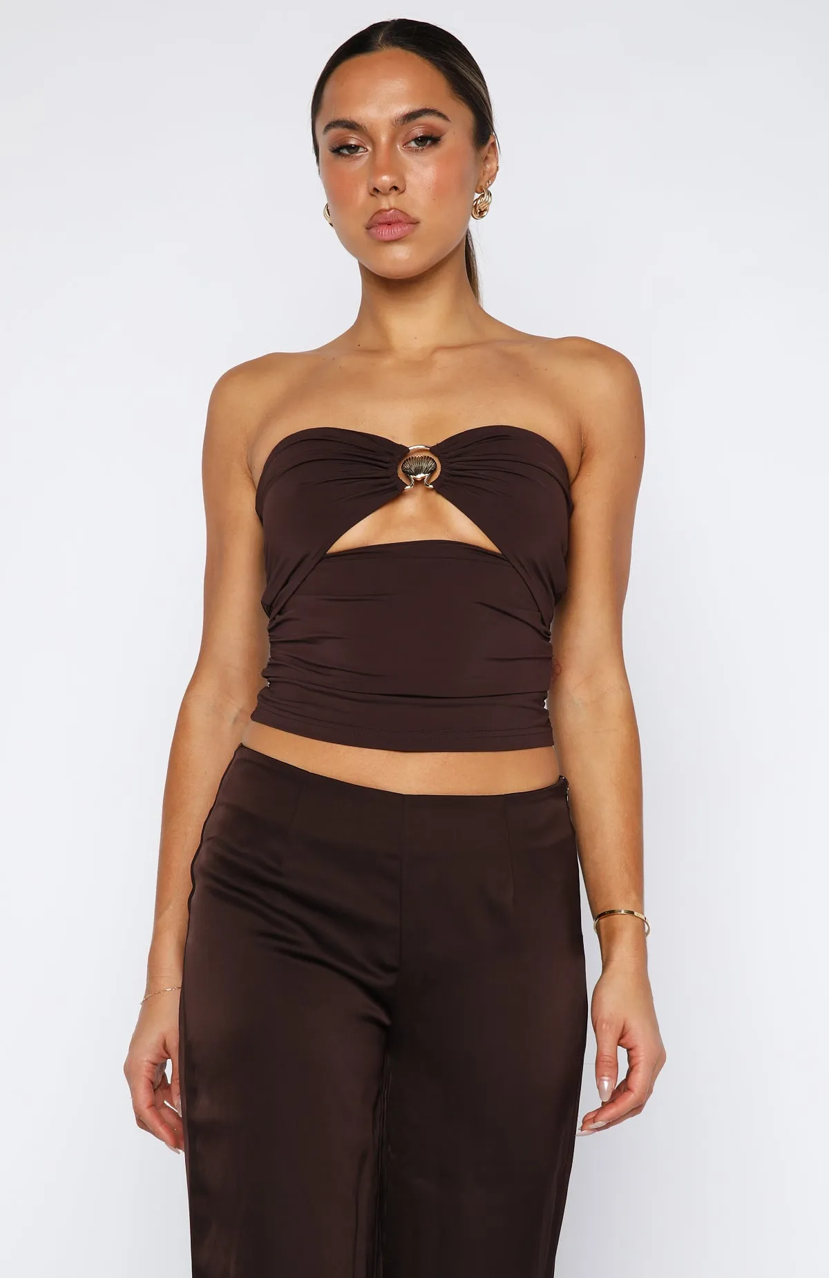 Never Bothered Strapless Top Chocolate sold by White Fox Boutique product image thumbnail 2