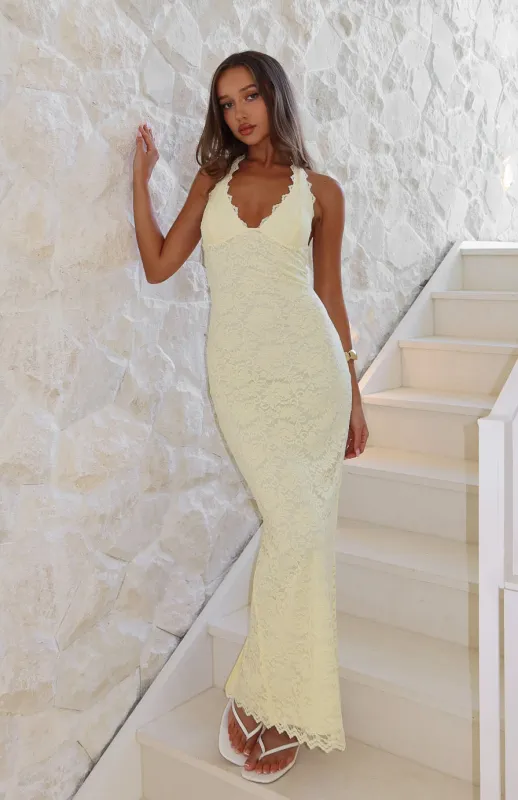 Destiny Lace Maxi Dress Lemon sold by White Fox Boutique