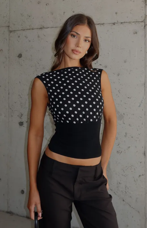 Cherry Charm Cinched Waist Top Black Polka Dot made by White Fox Boutique