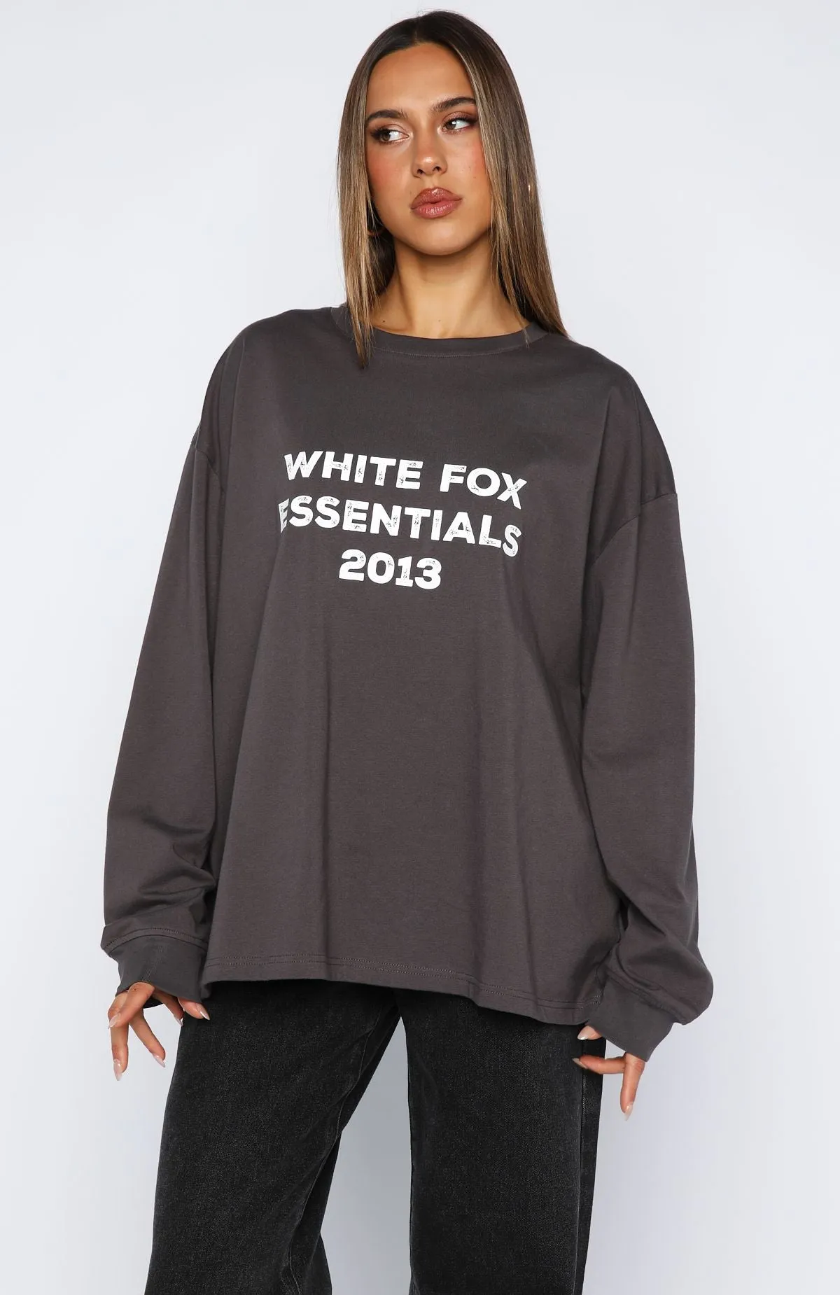 Feel The Vibe Long Sleeve Tee Charcoal sold by White Fox Boutique product image thumbnail 5