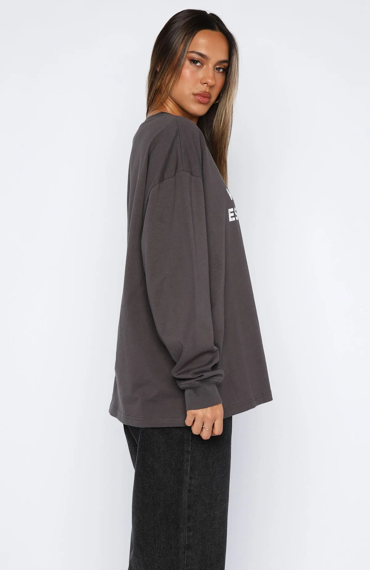 Feel The Vibe Long Sleeve Tee Charcoal sold by White Fox Boutique product image thumbnail 3