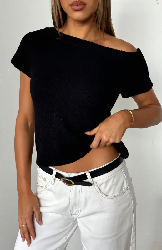 Finding Time Off Shoulder Knit Top Black sold by White Fox Boutique