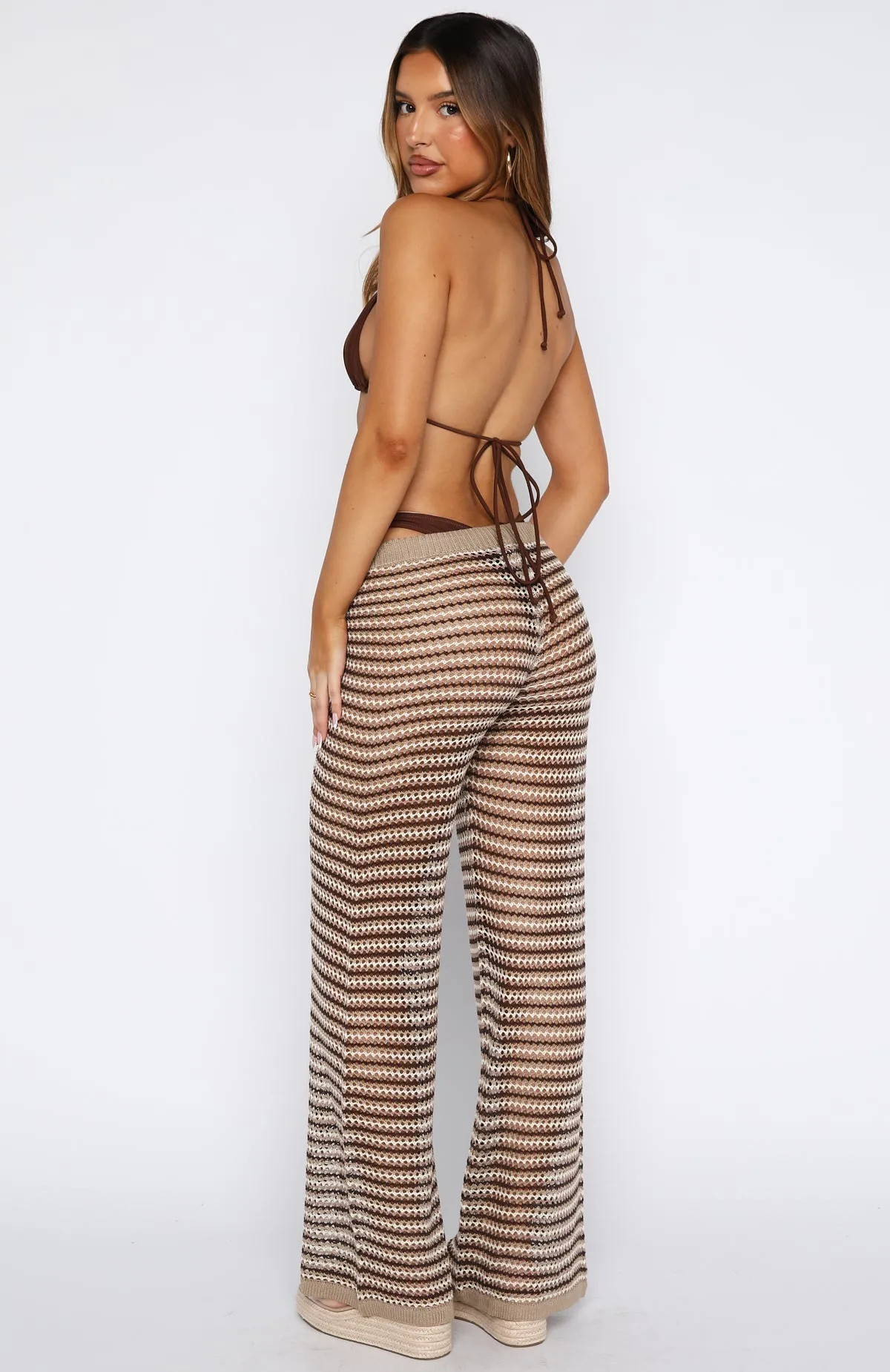 Singing Love Song Crochet Pants Chocolate Stripe sold by White Fox Boutique product image thumbnail 4