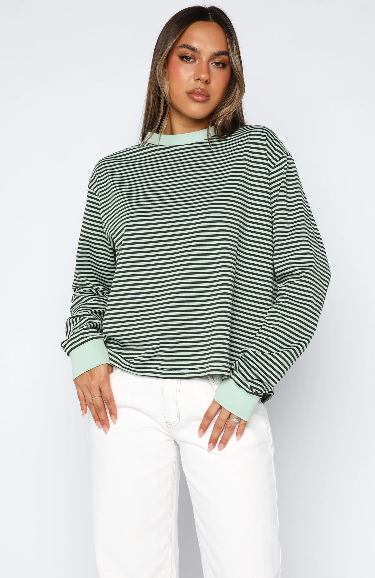 Touchdown Long Sleeve Tee Green Stripe sold by White Fox Boutique product image thumbnail 2