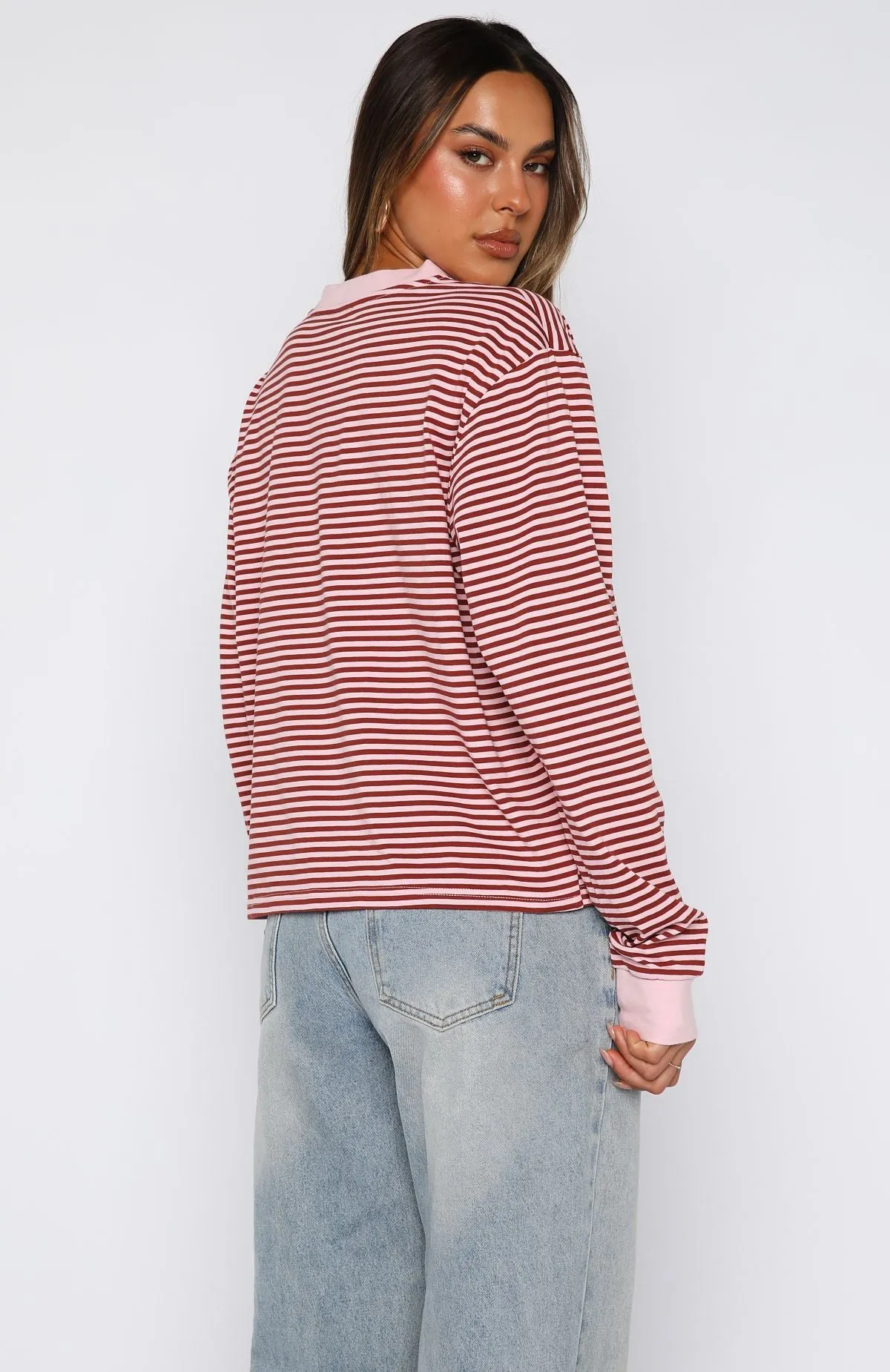 Touchdown Long Sleeve Tee Pink Stripe sold by White Fox Boutique product image thumbnail 4