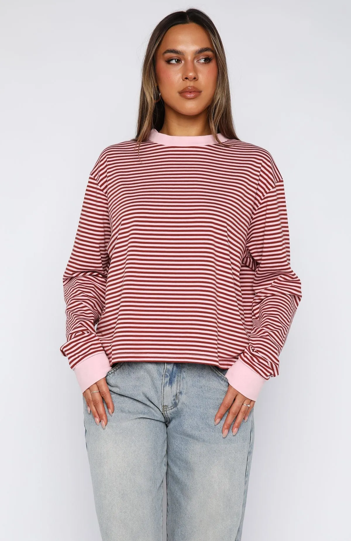 Touchdown Long Sleeve Tee Pink Stripe sold by White Fox Boutique product image thumbnail 2