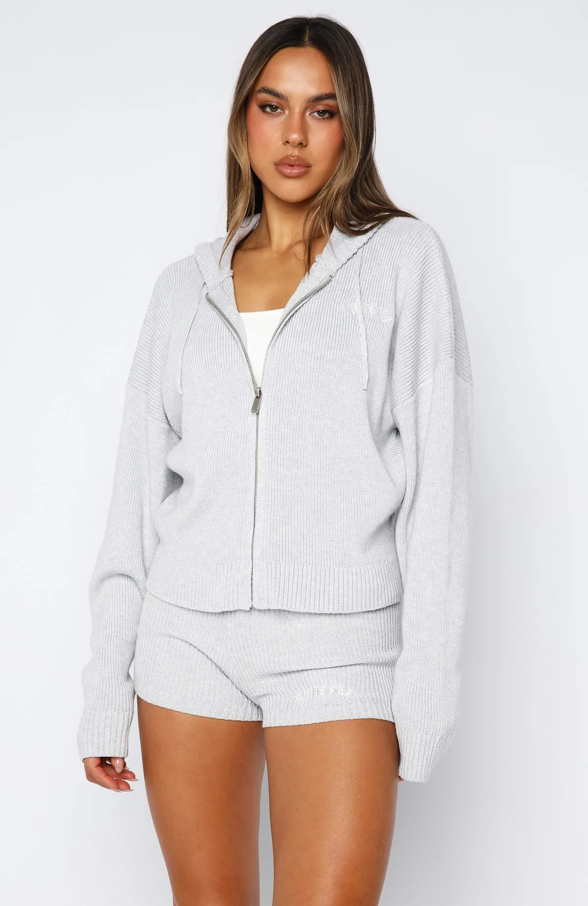 Floating By Knit Zip Front Hoodie Grey Marle sold by White Fox Boutique product image thumbnail 2
