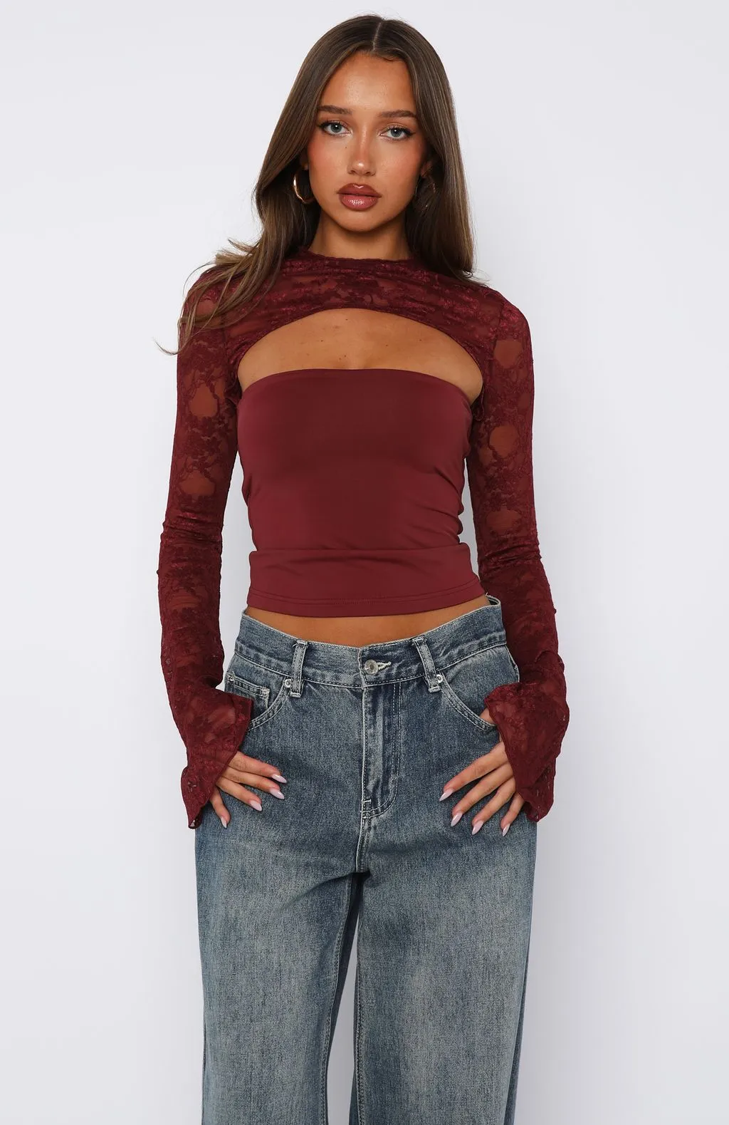 Devoted Love Long Sleeve Top Burgundy sold by White Fox Boutique product image thumbnail 3