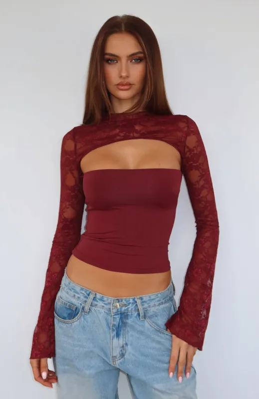 Devoted Love Long Sleeve Top Burgundy sold by White Fox Boutique