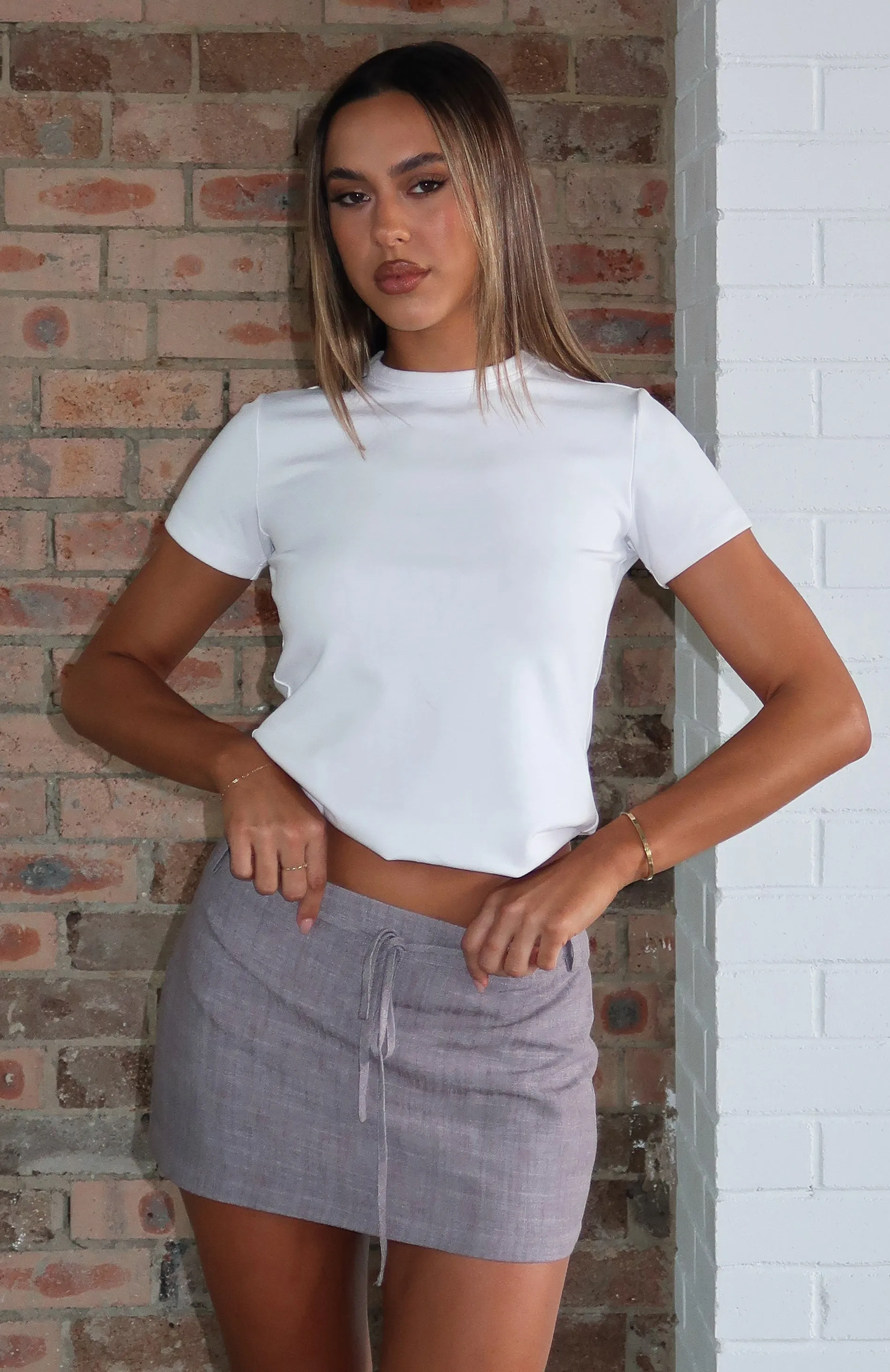 Business Per Usual Mini Skirt Grey sold by White Fox Boutique