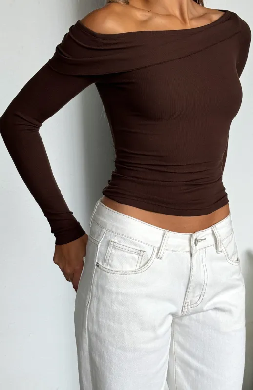 Swapping Digits Long Sleeve Top Chocolate sold by White Fox Boutique