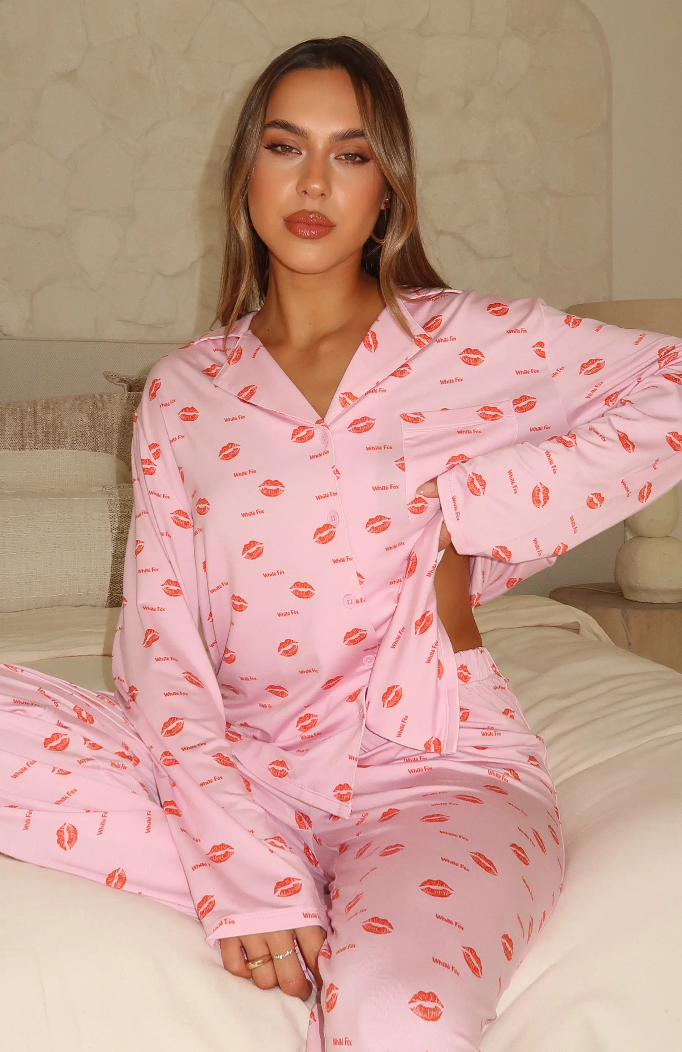 Pillow Talk Printed Long Sleeve Pyjama Set Strawberry Kisses sold by White Fox Boutique product image thumbnail 5