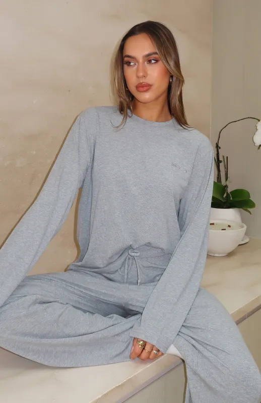 Come A Long Way Soft Lounge Long Sleeve Ribbed Tee Grey Marle sold by White Fox Boutique