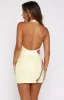 Make Me Money Sequin Halter Mini Dress Lemon Spritz sold by White Fox Boutique